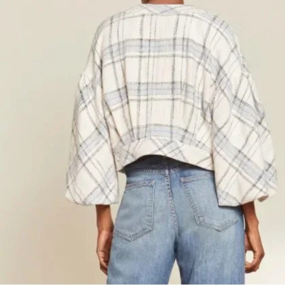 VERONICA BEARD Nikolai Plaid Bell-Sleeve Jacket – Size 2, Cream & Blue, EUC - Picture 12 of 12